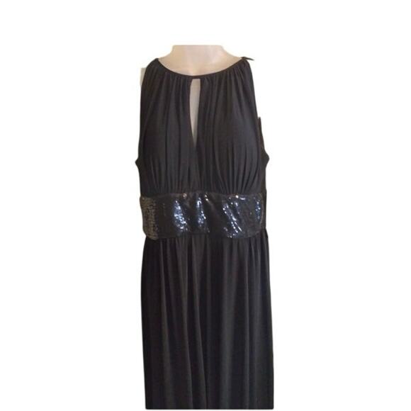 R&M Richards Formal Black Sequin Waist Peephole Neck Stretch 16 W Dress - Picture 1 of 8